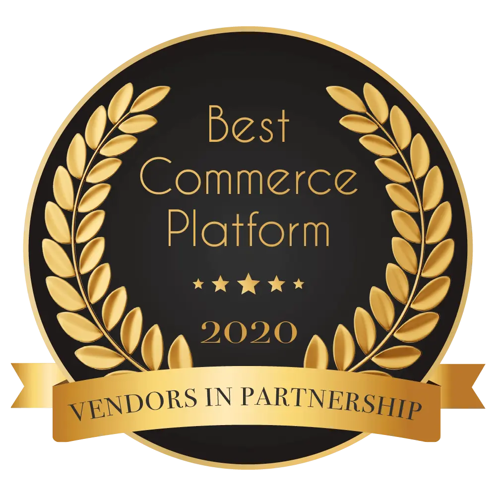 Badge displaying that Miva was named Best Ecommerce Platform in 2020 by Vendors In Partnership.