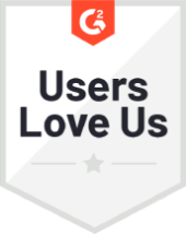 Badge with G2 Crowd logo and Users Love Us written on it.