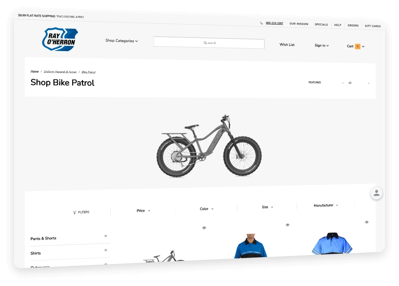 Screenshot of the Bike Patrol category page on O'Herron website.