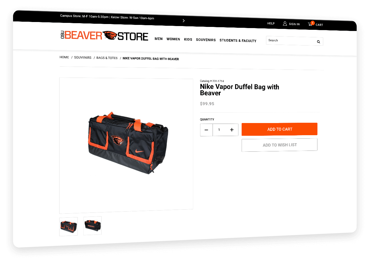 Screenshot of an OSU Beaver Store website's product page.