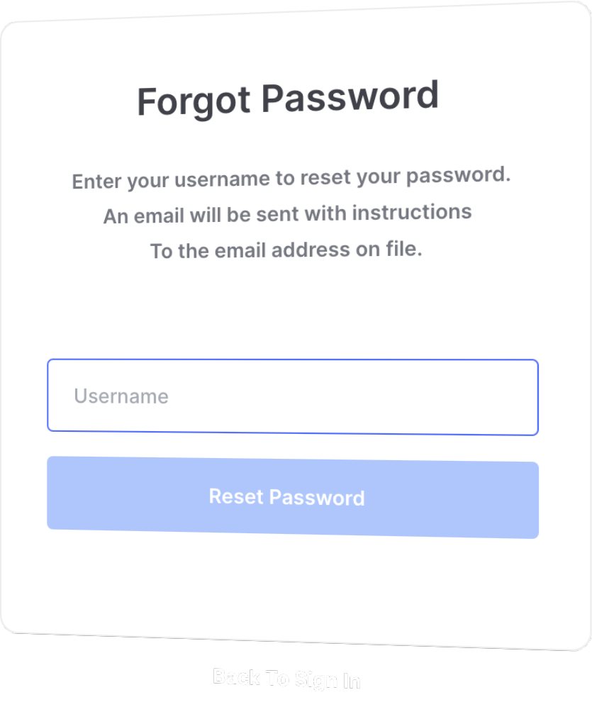 Simple forgot password dialog with a Username field and Reset Password button.