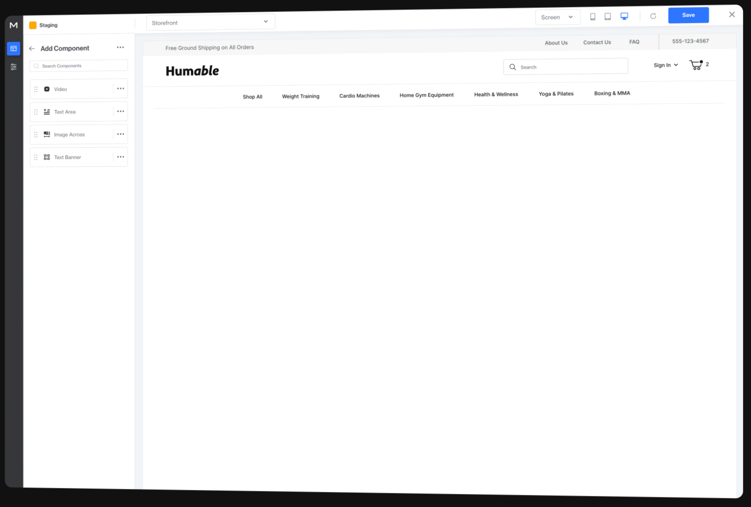Animation showing a user move components of a webpage around using PageBuilder
