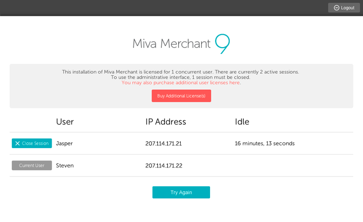 Screenshot of licensing screen in Miva 9 admin.