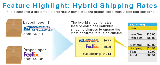 Small infographic detailing Hybrid Shipping Rates feature.
