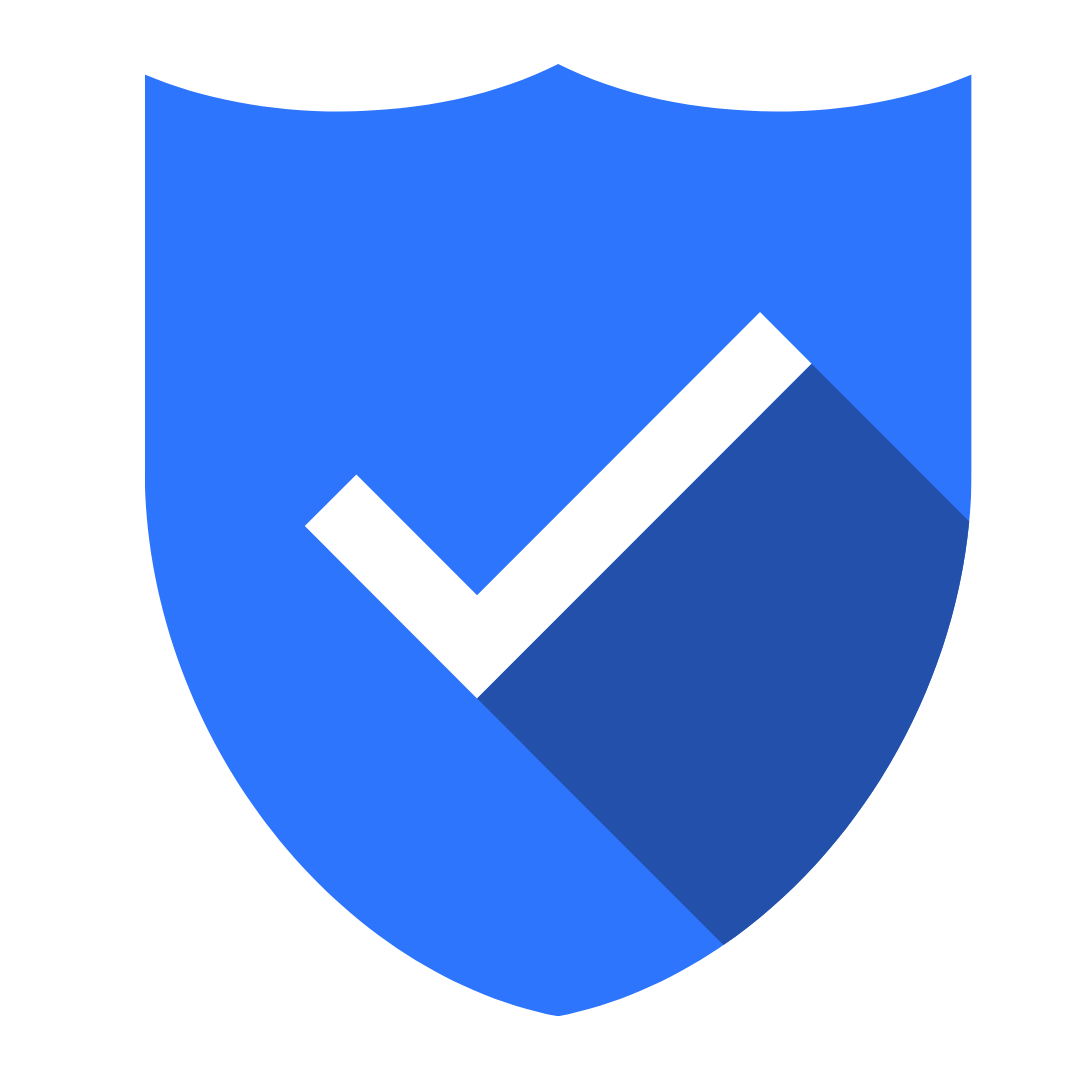 Illustraion of a blue shield with a white checkmark inside of it.