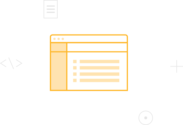 Illustration of a website wireframe with icons of a document, code, and a plus sign around it.