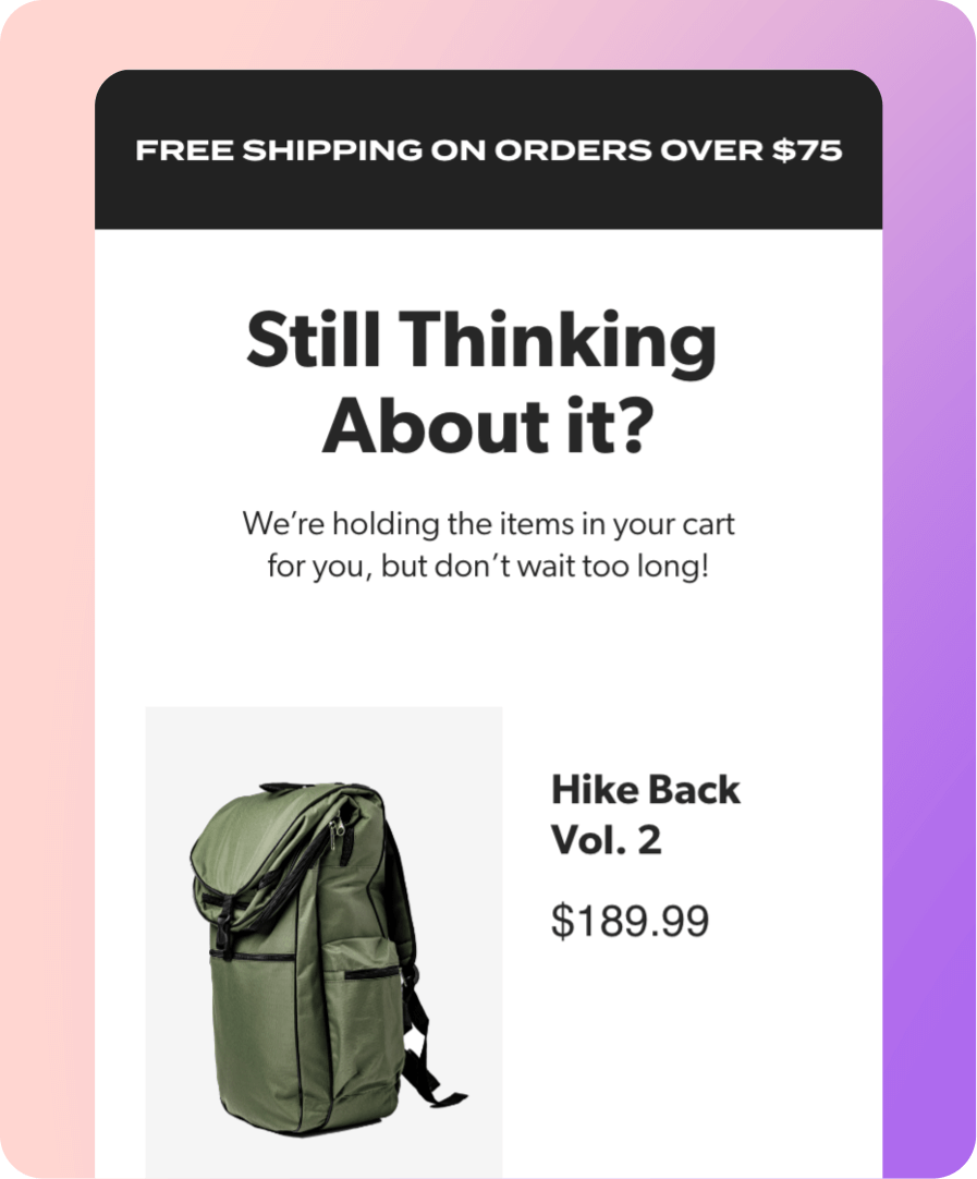 Sceenshot of an abandonded cart component offering a hiking backpack.