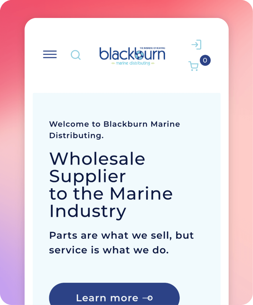 Screenshot of BlackBurn Marine mobile homepage.