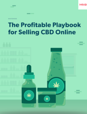 Illustrated bottles and tinctures with marijuana leaves on them, and the words The Profitable Playbook for Selling CBD Online.