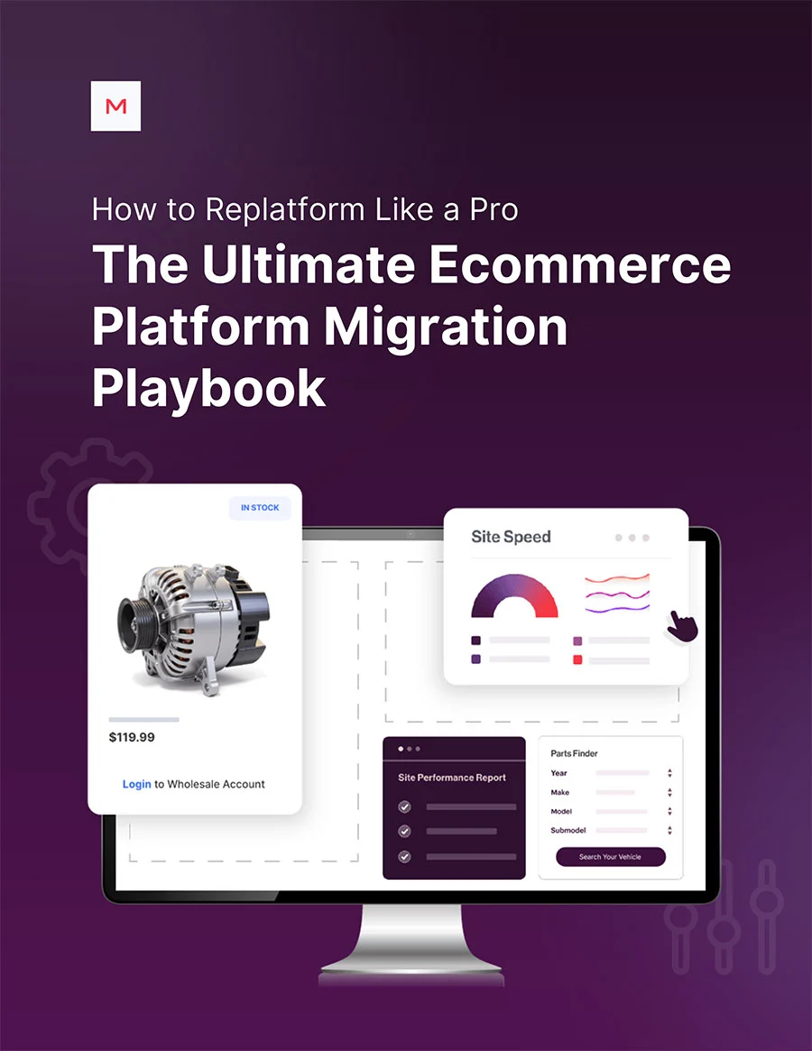 Illustration of a factory working with the words The Complete Guide to Changing Ecommerce Platforms.