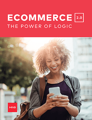 A woman smiling and looking at a phone with the title Ecommerce 2.0 The Power of Logive above her.