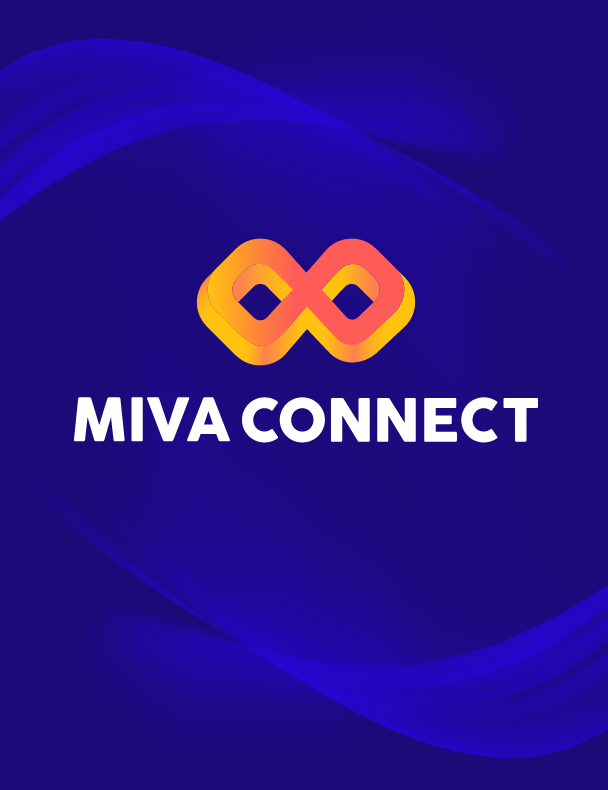 Miva Connect logo on a blue wavy background.