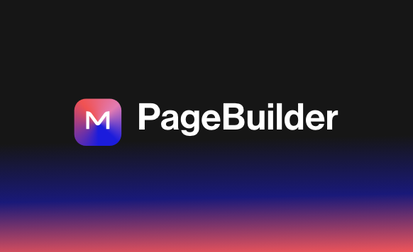 Gradient background with the word Pagebuilder and the Miva M logo.