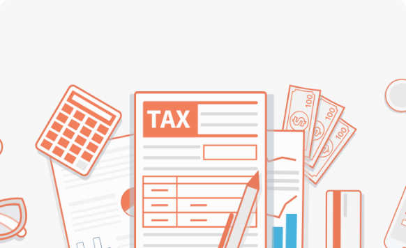 Illustrated tax documents with money and a calculator.