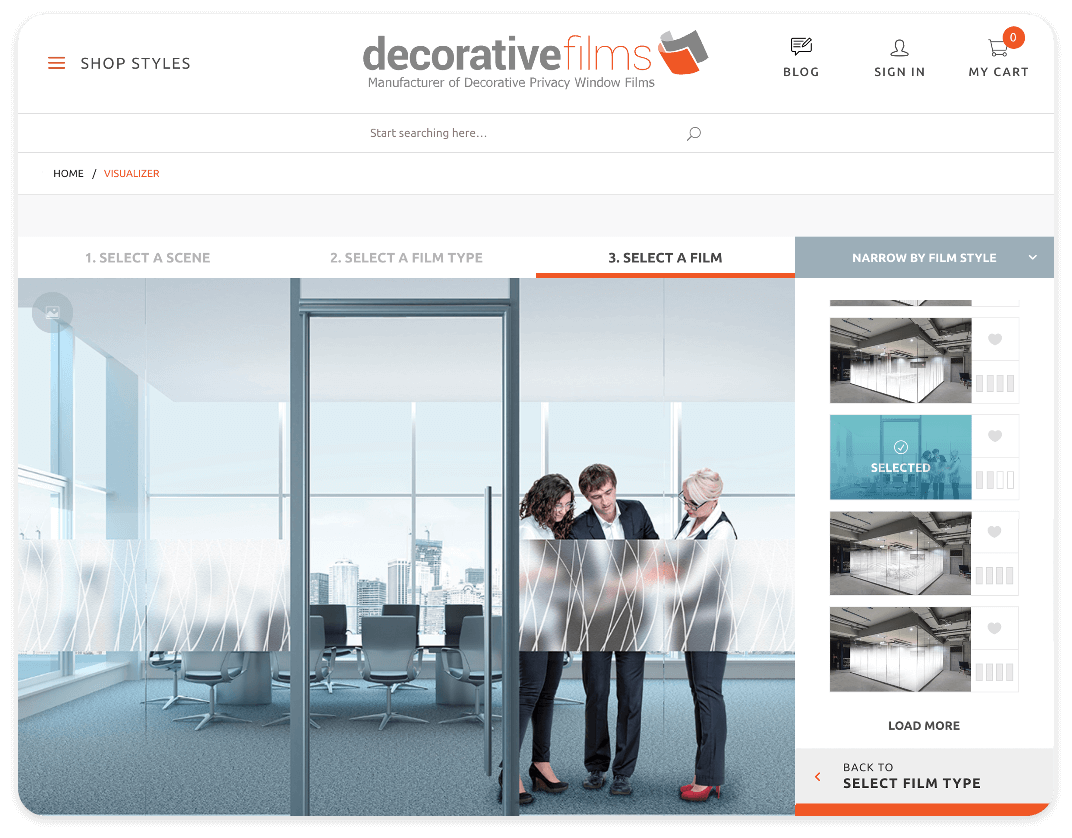 Screenshot of Decorative Films website's product visualizer.