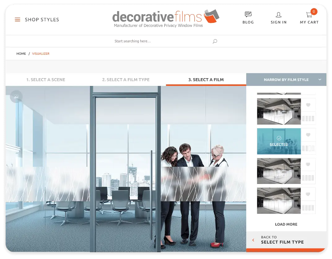 Screenshot of Decorative Films website's product visualizer.