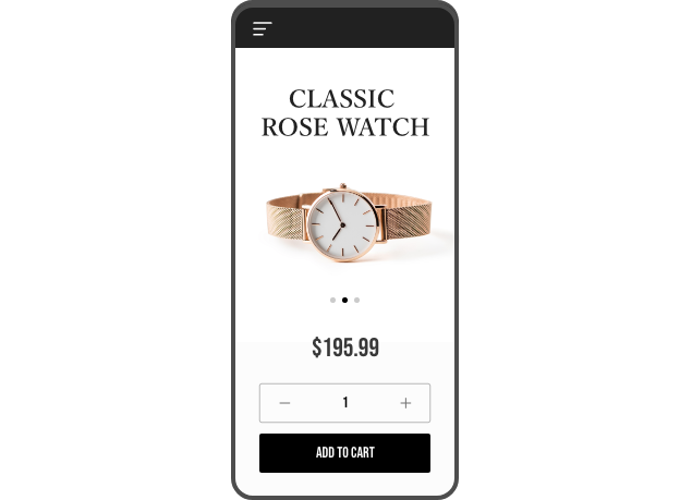 Screenshot of a watch store product page of a watch on a mobile device.