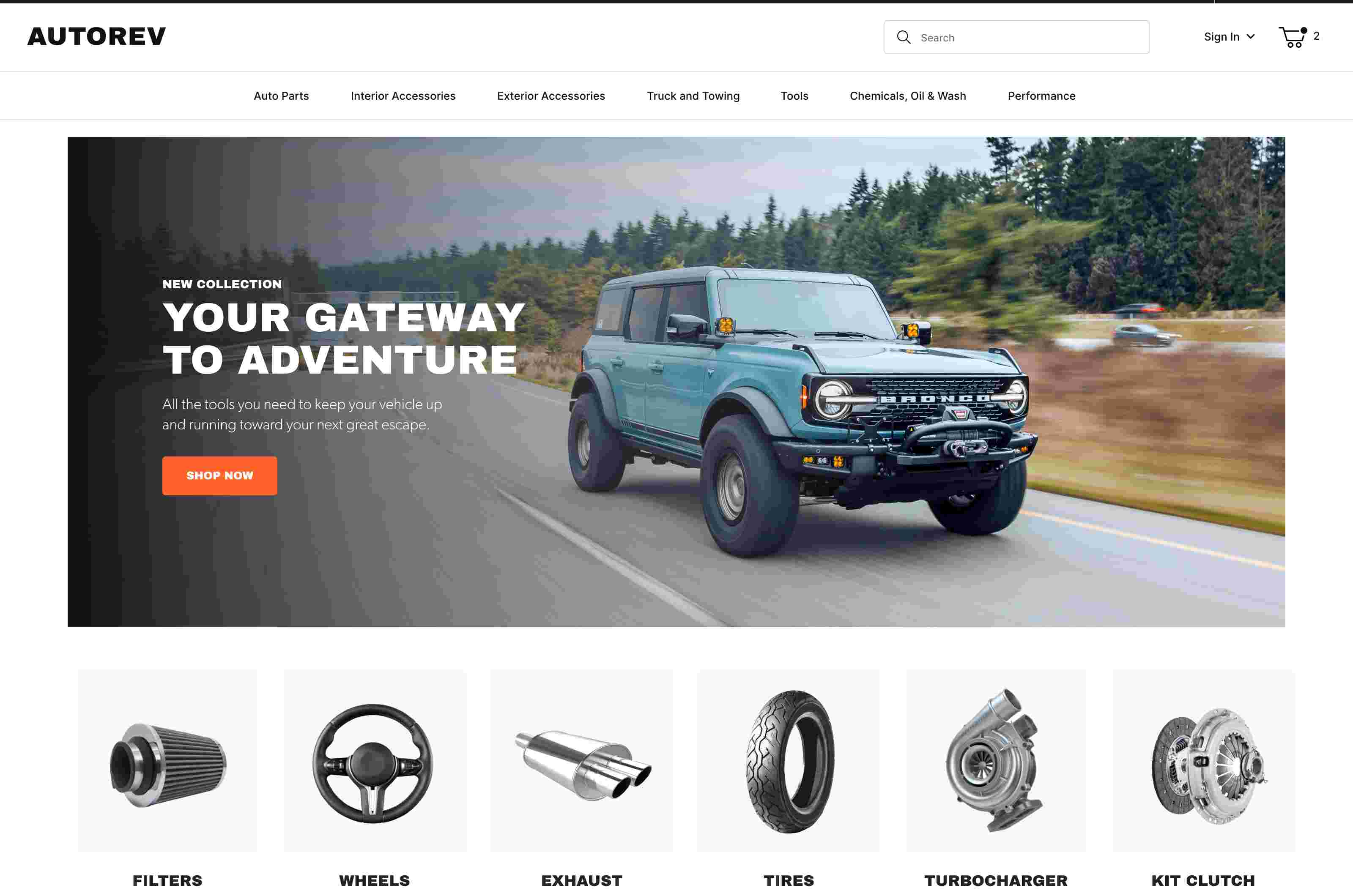 Screenshot of a automotive parts website using Miva ReadyThemes.