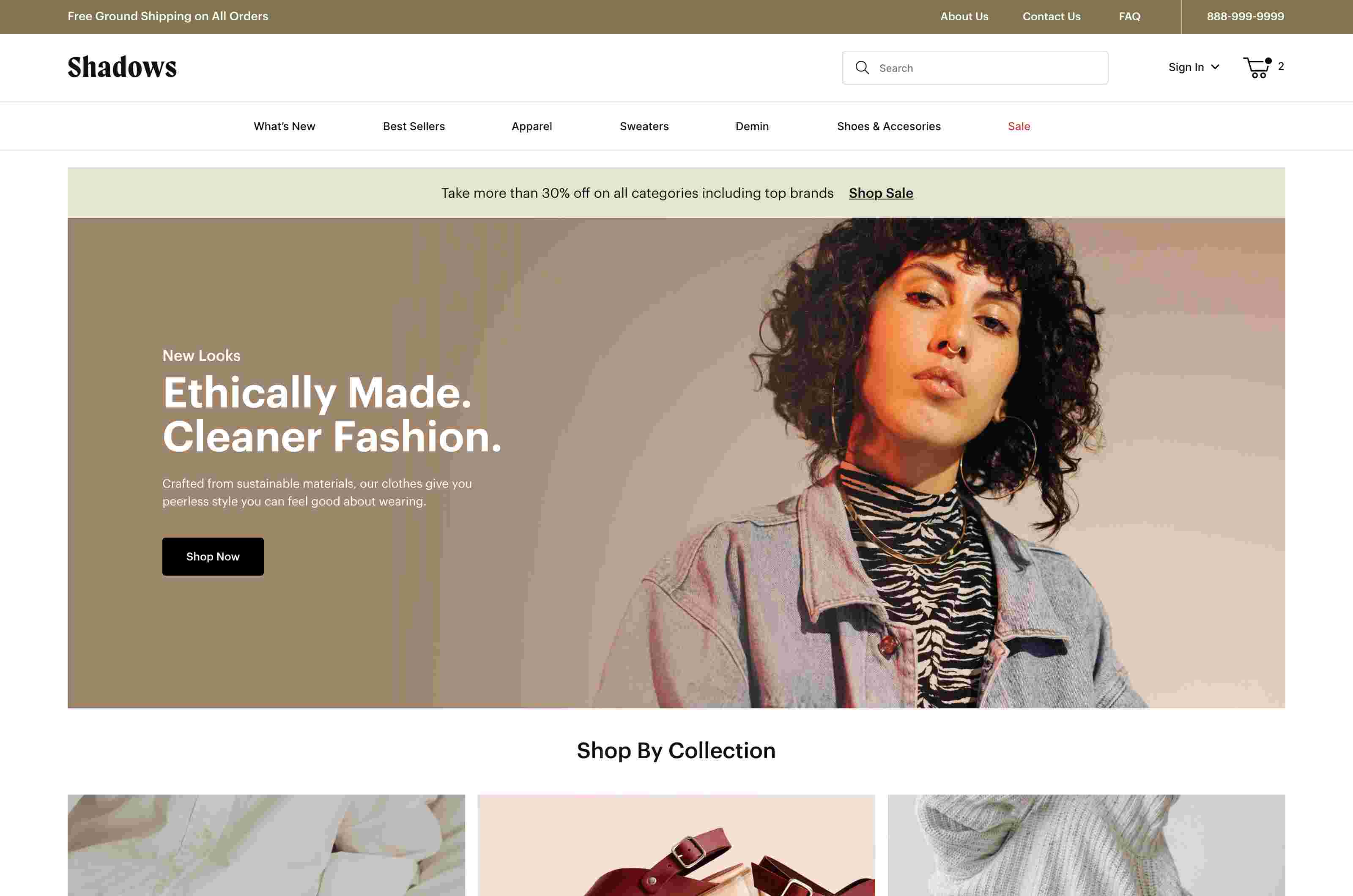 Screenshot of a clothing store website using Miva ReadyThemes.