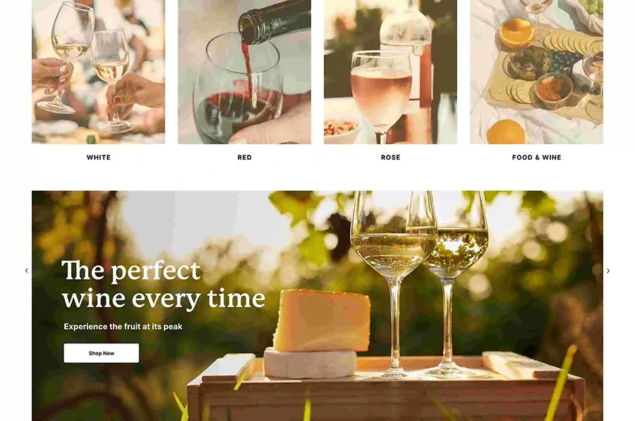 Screenshot of a wine store website using Miva ReadyThemes.