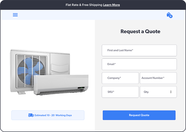 Screenshot of a request a quote form on an air conditioner product.